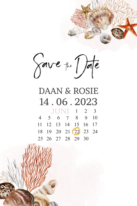 Save the date kaart zee elementen en kalender