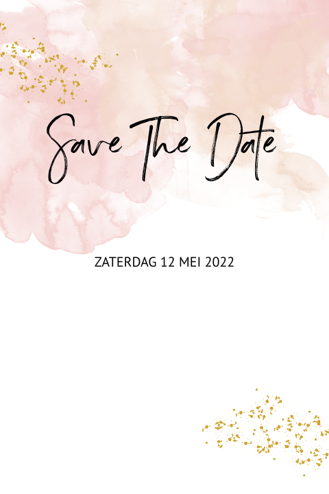 Save the date waterverf roze en oud glitter