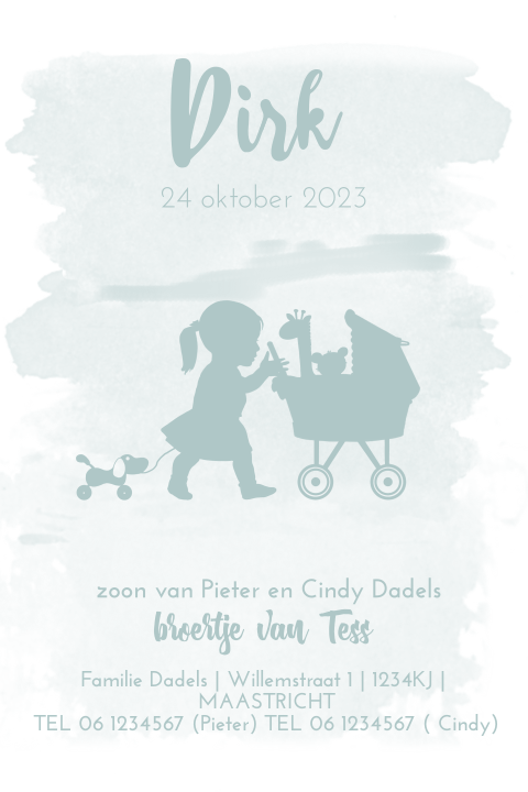 Silhouetten geboorte kaartje jongen met kinderwagen 