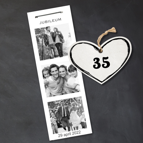 Stoere jubileum kaart 35 jaar getrouwd met fotostrip