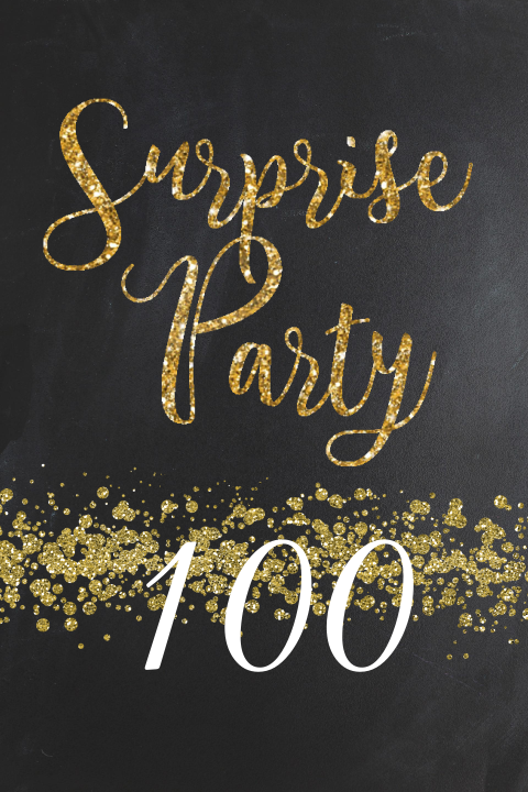 Surprise party met gouden glitters op krijtbord