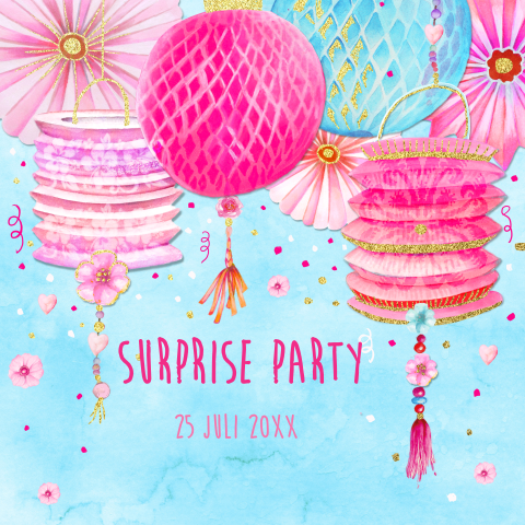 Uitnodiging Surprise Party Verjaardagsfeestje Lampionnen