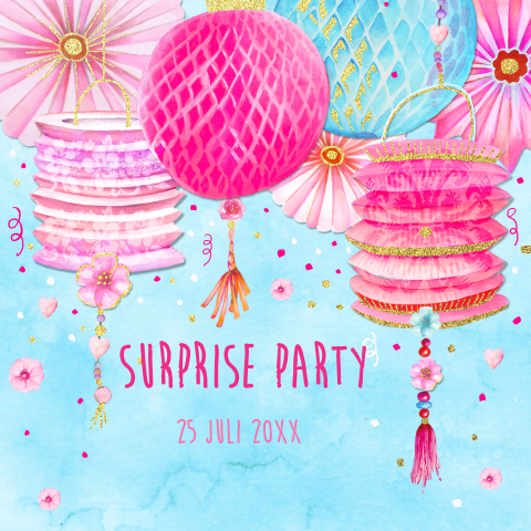 Uitnodiging surprise party verjaardagsfeestje lampionnen