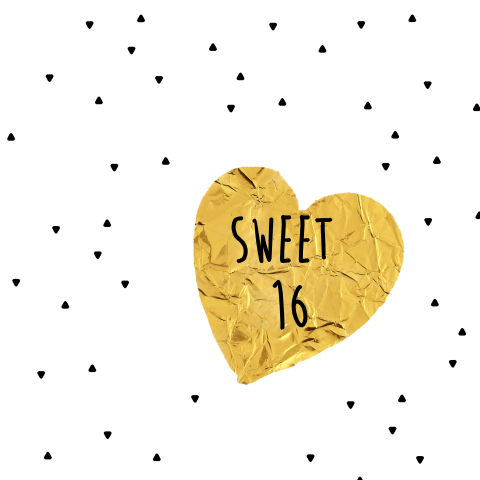 Sweet 16 uitnodiging met hart en driehoekjes