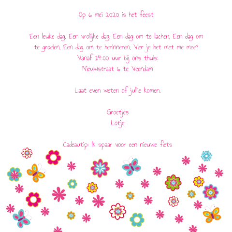 Tekst lentefeest kaartje meisje met kleurrijke bloemen