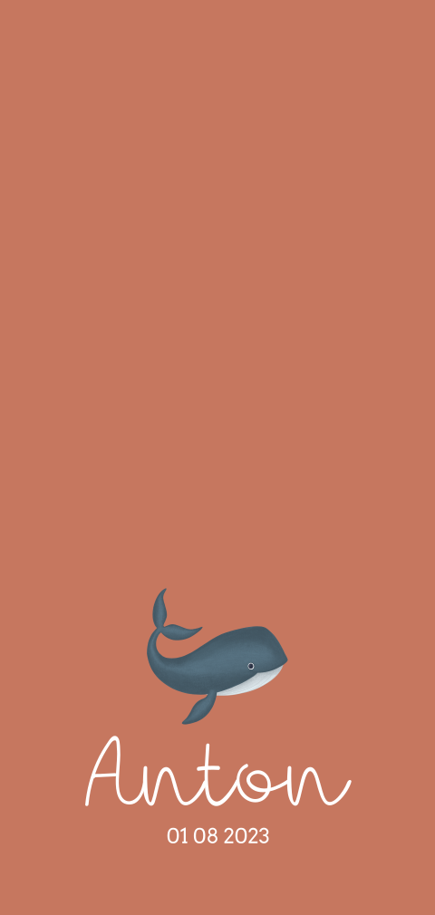 Een trendy langwerpig geboortekaartje voor een jongen met walvis