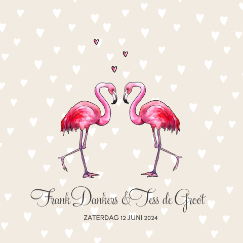 Bijzonder mooie trouwkaart met flamingo