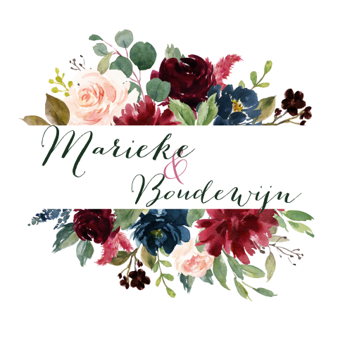 Trouwkaart floral met initialen logo