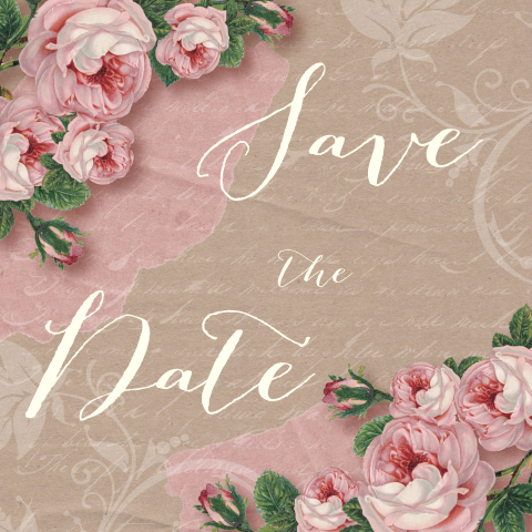 Save the Date kaart vintage look met mooie rozen