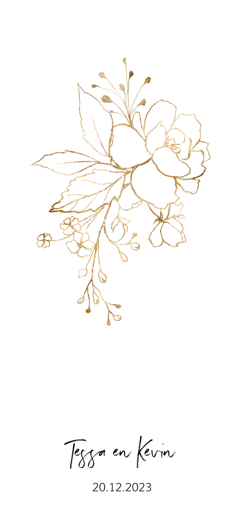 Trouwkaart wit met gouden bloemen
