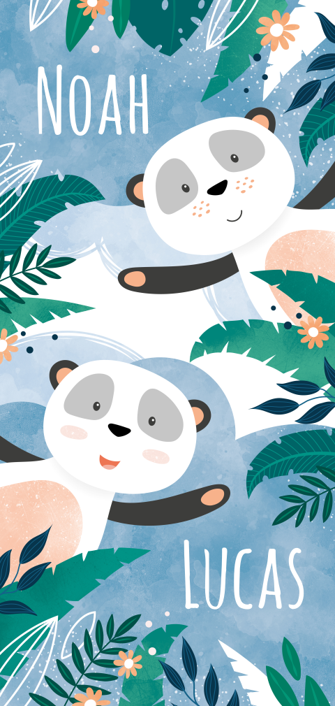 Tweeling geboortekaartje jungle pandabeertjes