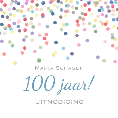 Hippe uitnodiging verjaardag 100 jaar met confetti