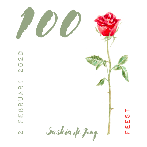 Uitnodigingskaart roos 100 jaar verjaardag