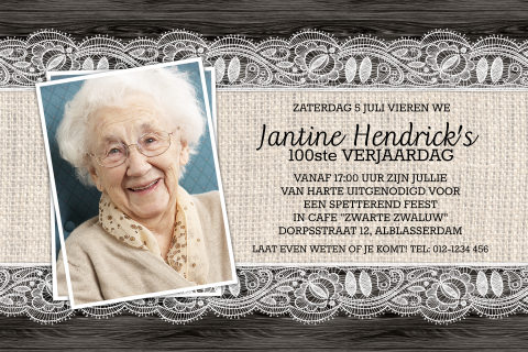 Uitnodiging voor 100ste verjaardag vrouw