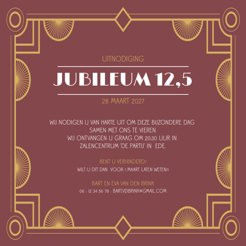 Uitnodiging 12,5 jubileum met Art Deco patronen
