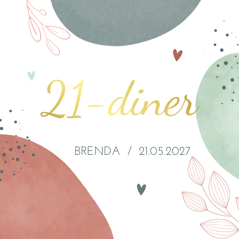 Uitnodiging 21 diner met abstracte vormen en foliedruk
