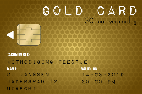 Uitnodiging verjaardag 30 jaar in de vorm van een gold card