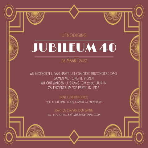 Uitnodiging 40 jubileum met Art Deco patronen