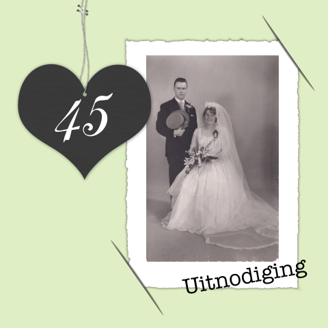 Uitnodiging 45 jaar getrouwd mint hart en stempel