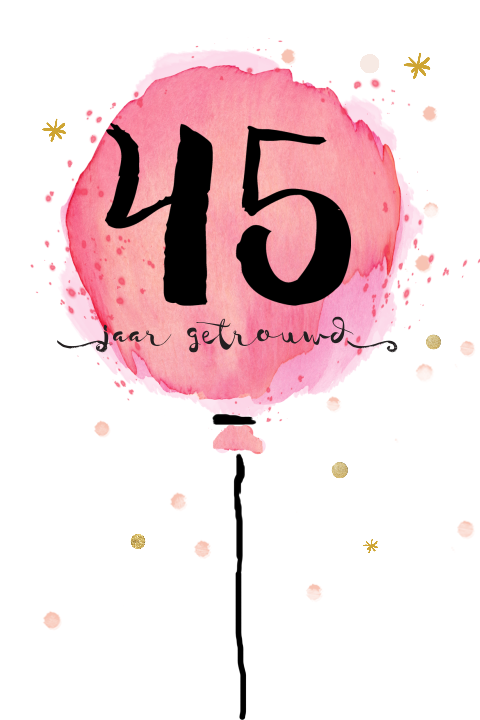 Uitnodiging 45 jaar met roze aquarel ballon typografie