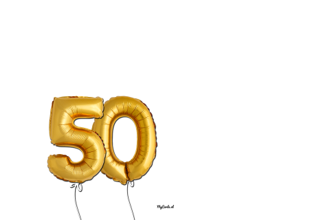 Uitnodiging 50 ballonnen goud kleurig krijtbord