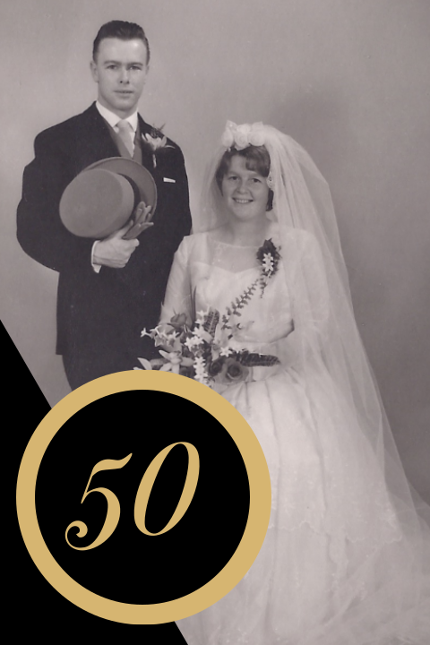 Uitnodiging 50 jaar getrouwd met jaartal en oude foto