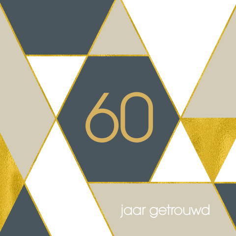 Uitnodiging 60 jarig Jubileum geometrische ruiten met goudlook