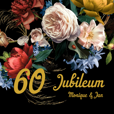 Uitnodiging 60 jubileum Bloemen  folie goud