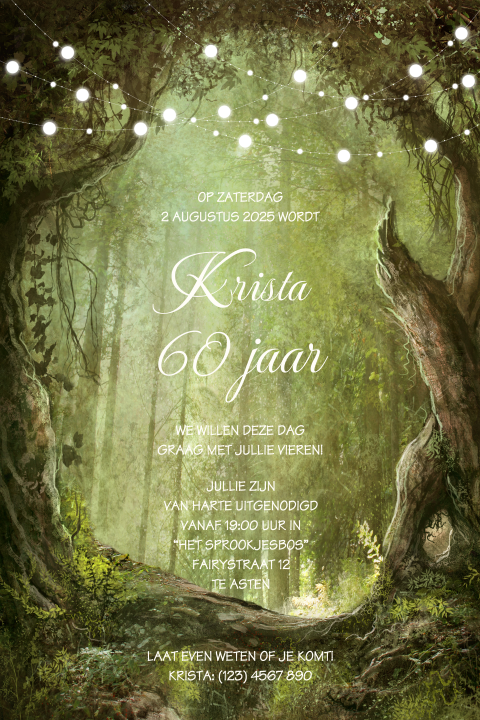 60e verjaardag uitnodiging sprookjesfeest in bos