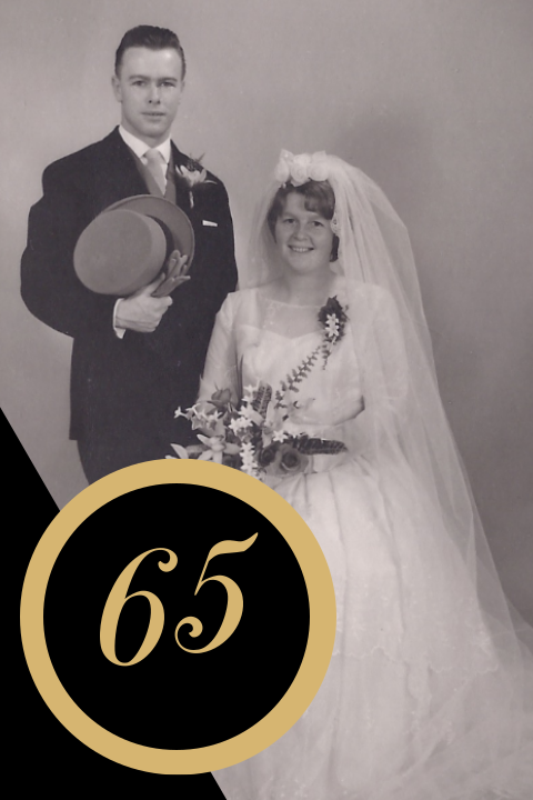 Uitnodiging 65 jaar getrouwd met jaartal en oude foto