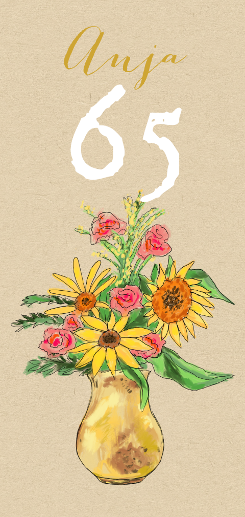 Uitnodiging 65e verjaardag zonnebloemen in vaas