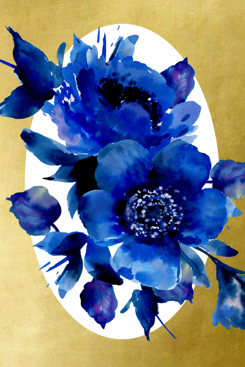 Uitnodiging 70e verjaardag bloemen Delfts blauw me goudlook