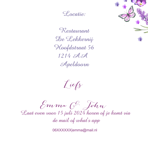 Uitnodiging 80e verjaardag met lavendeltakjes