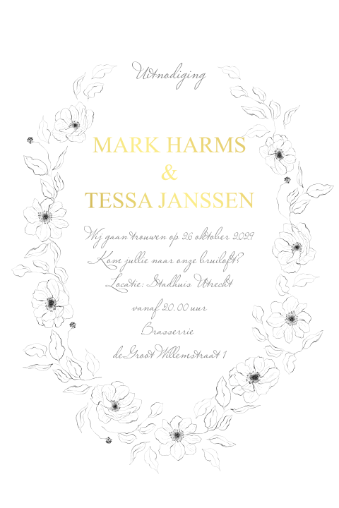 Uitnodiging bruiloft met anemoon tekening