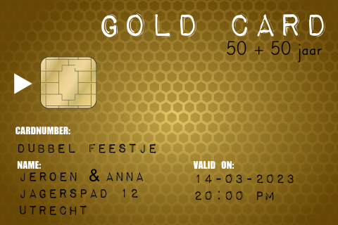 Uitnodiging samen 100 jaar in de vorm van een gold card