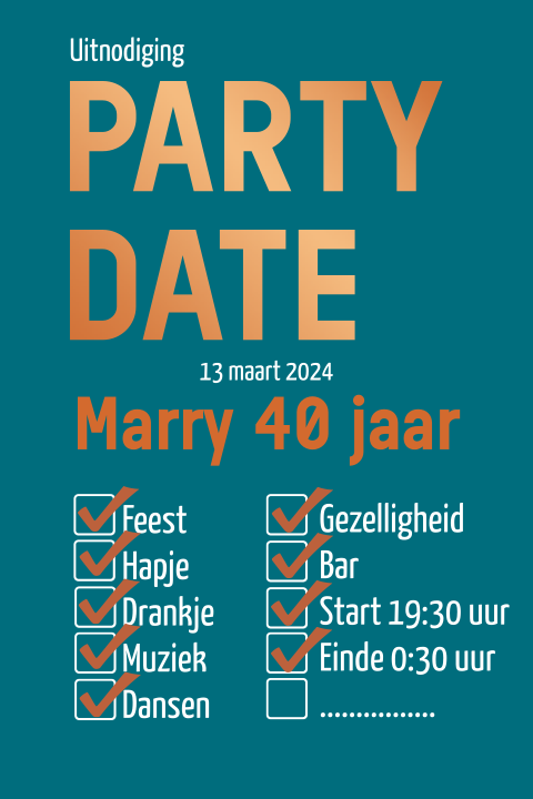 Uitnodiging feest PARTY DATE checkbox