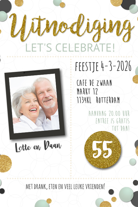 Uitnodiging feestje 55 jaar getrouwd met confetti wit
