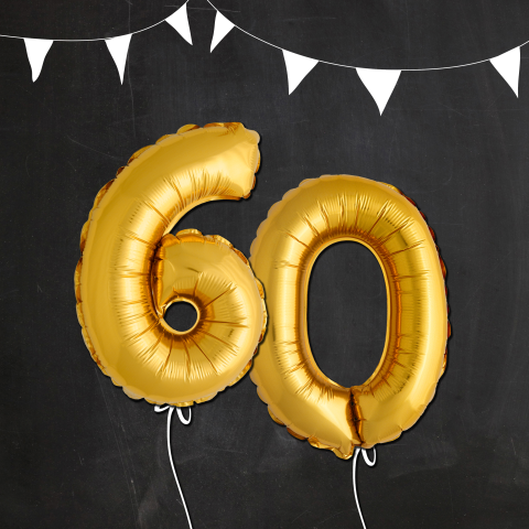 Uitnodiging huwelijksjubileum 60 jaar ballonnen goudlook