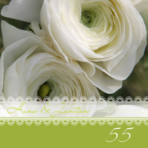 Uitnodiging 55 jaar getrouwd roze witte bloemen 