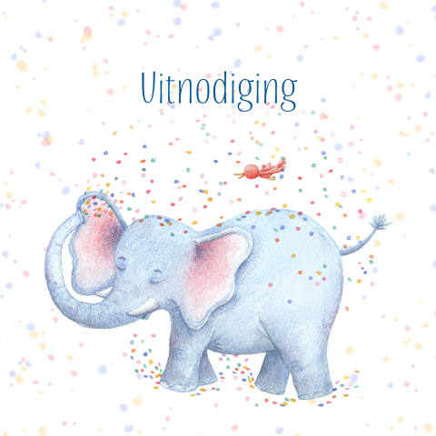Uitnodiging kinderfeestje olifant met confetti