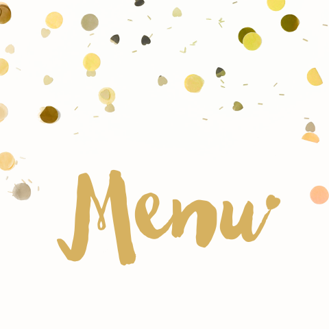 Uitnodiging menu diner goud confetti