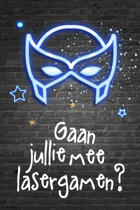 Uitnodiging verjaardag lasergamen blauwe neon batman masker