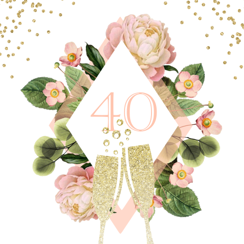 Uitnodiging verjaardag 40 jaar roze en goud