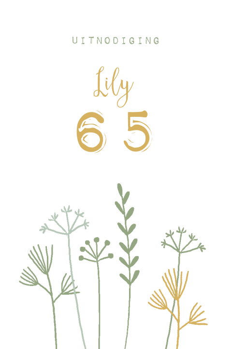 Hippe verjaardagsuitnodiging 65 jaar met plantjes