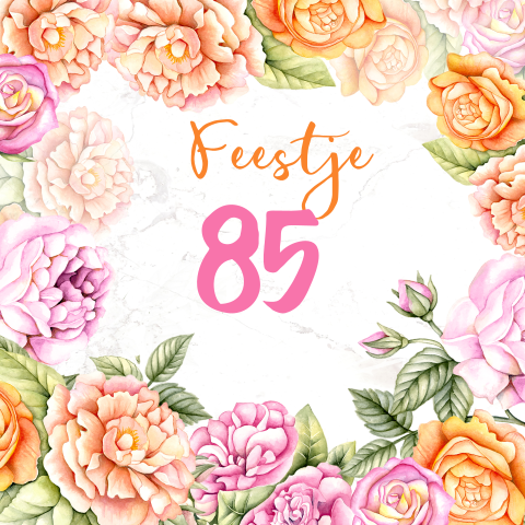 Uitnodiging 85e verjaardag met rozen