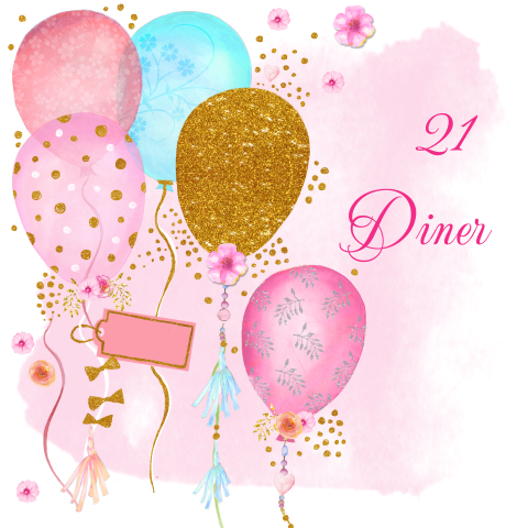 Uitnodiging 21 diner verjaardag met ballonnen