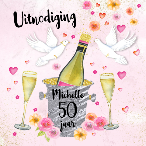Uitnodiging verjaardag champagnekoeler vrouw 50 jaar