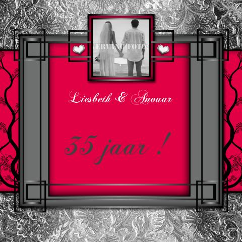 Uitnodigingskaart feest jubileum 35 jaar getrouwd zilver