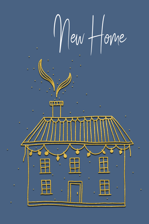 Verhuiskaart gouden huis, achtergrondkleur aanpasbaar