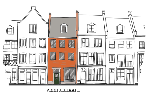 Verhuiskaart met illustratie van huizen en aanpasbare tekst